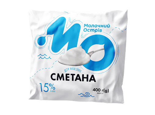 Сметана 15% жирності Молочний Острів (пачка) ДСТУ 400 гр